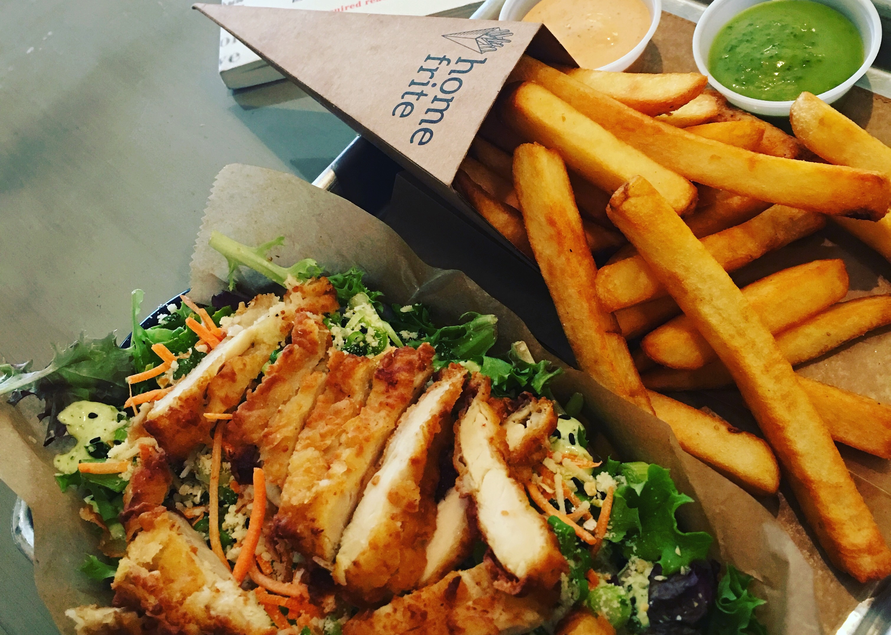Home Frite- Crispy Chicken Salad and Fries